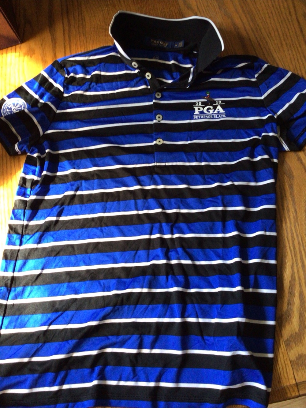 POLO Golf Ralph Lauren 2019 PGA Women’s Blue/ Black Striped Polo M